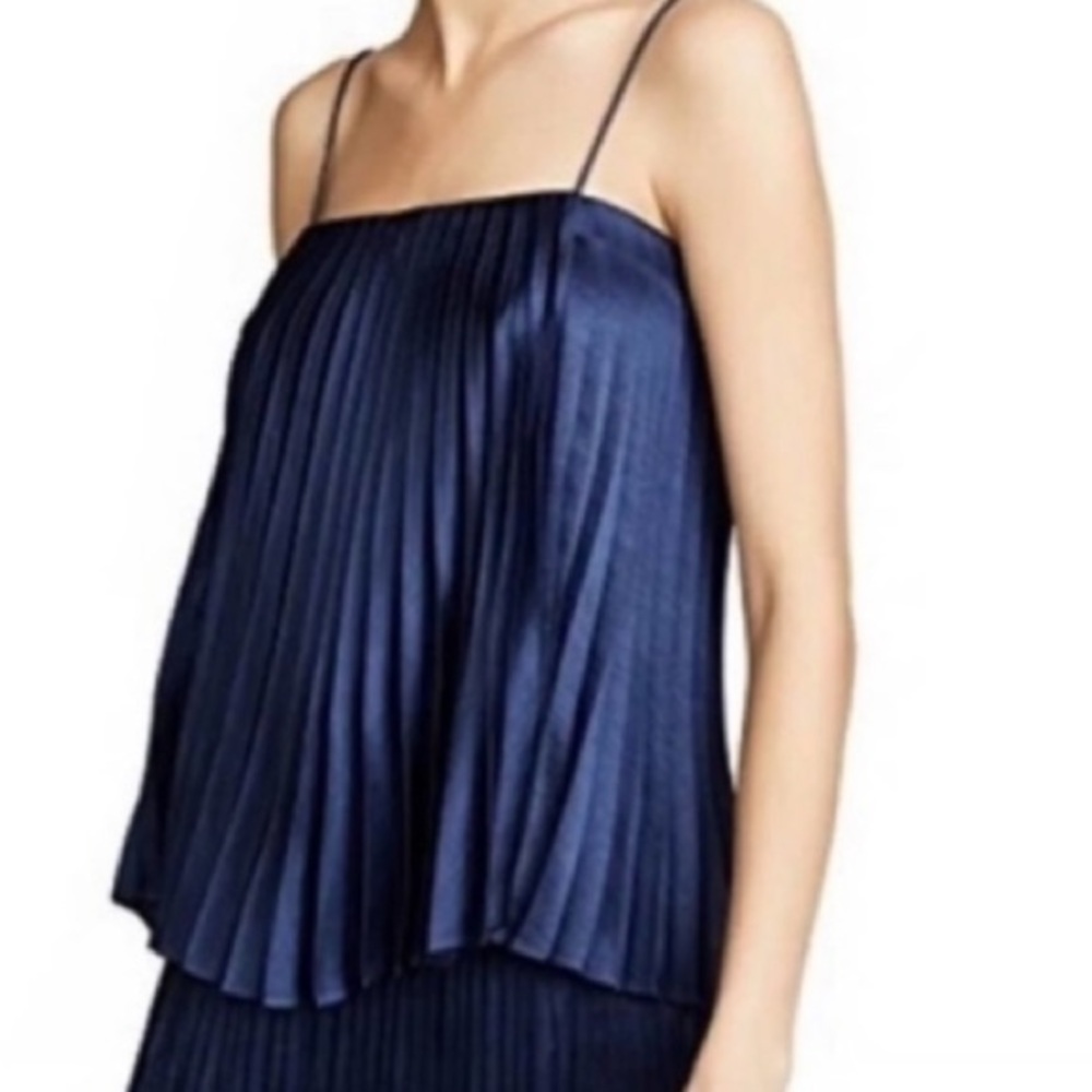VINCE Pleated Satin Cami Top - Navy